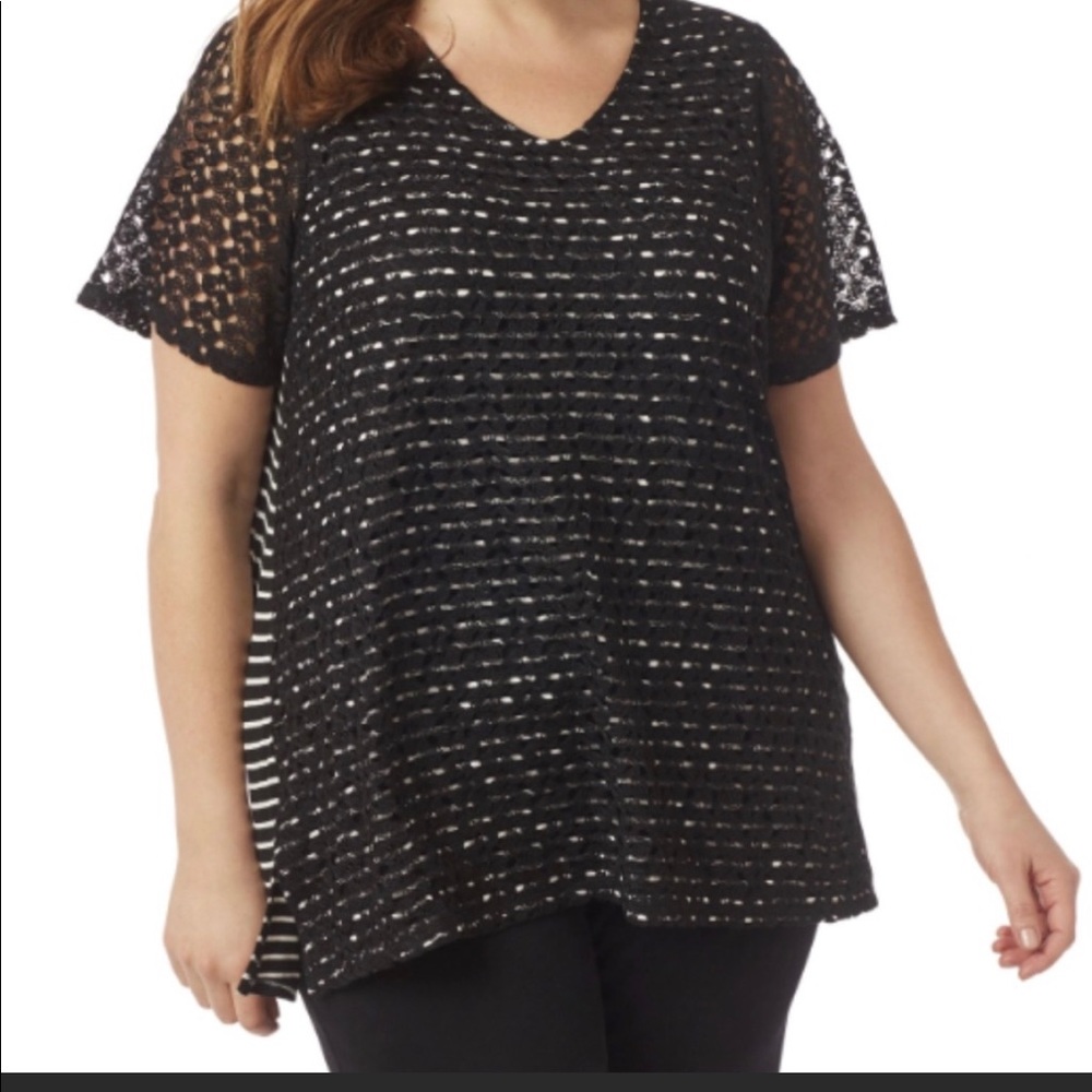 Catherines Black and White Striped Top 3X